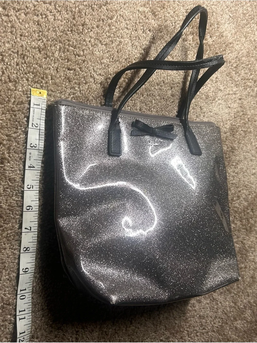 Kate Spade Sparkle Bow Tote Bag in Silver glitter tote